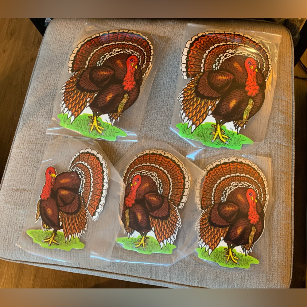 Lot of 5 Vintage Laminated Thanksgiving 1972 Turkey Decorations